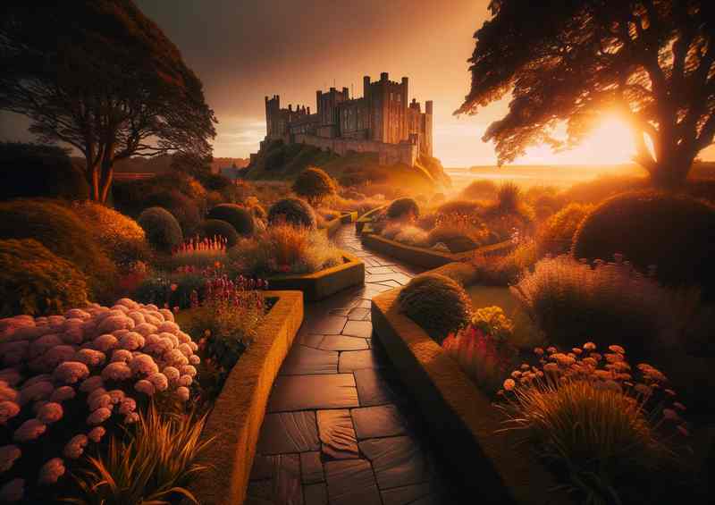 Bamburgh Castle Sunset Metal Poster