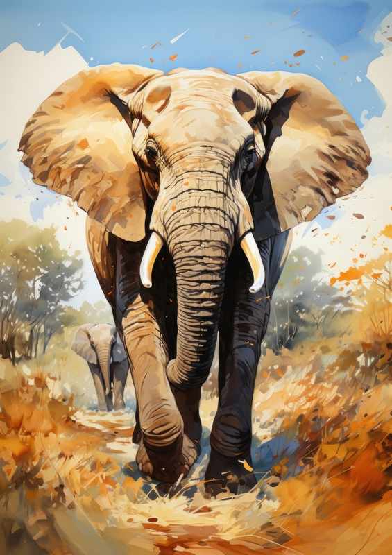 Elephant walking on a track