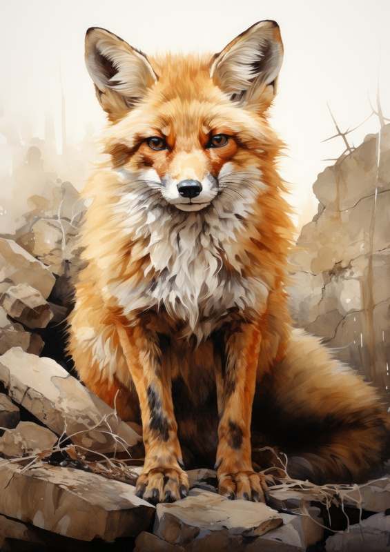 Fox sitting on the rocks