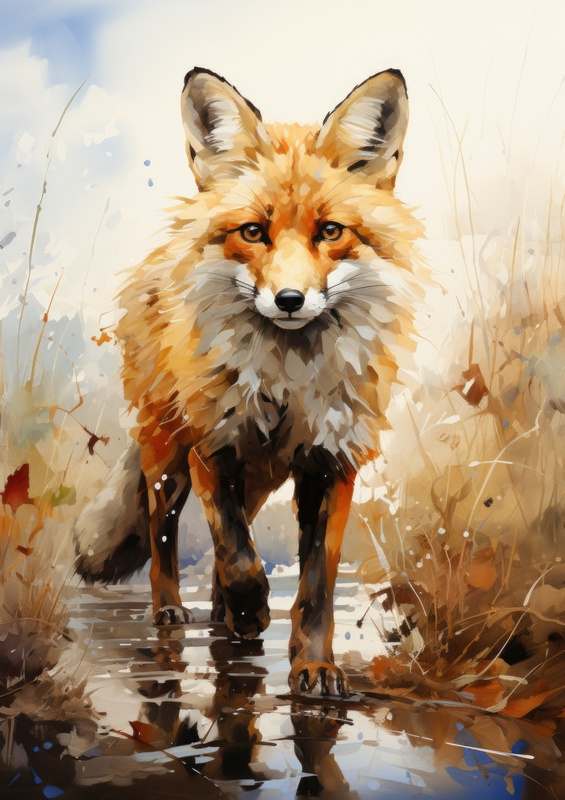 Fox walking down stream