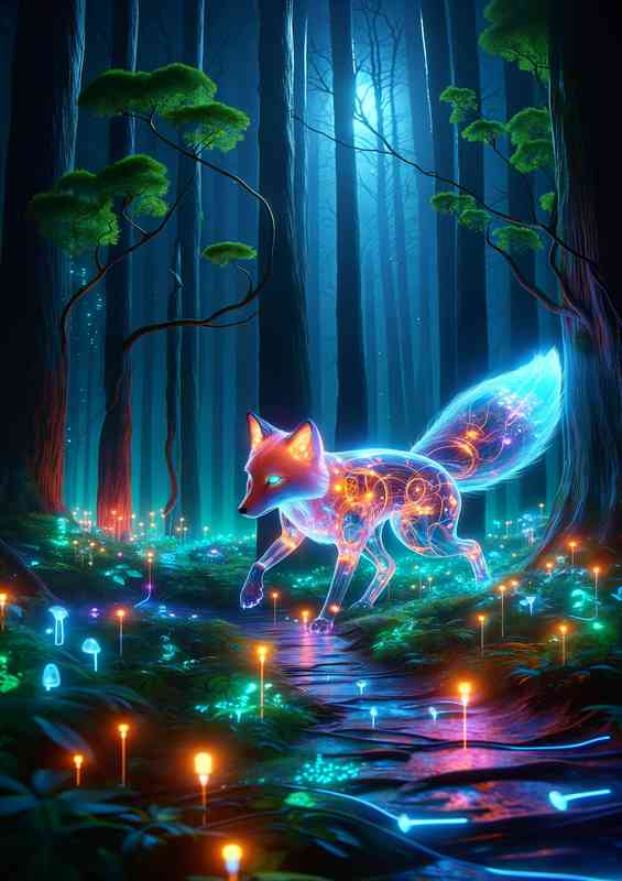 Futuristic fox with glowing translucent fur