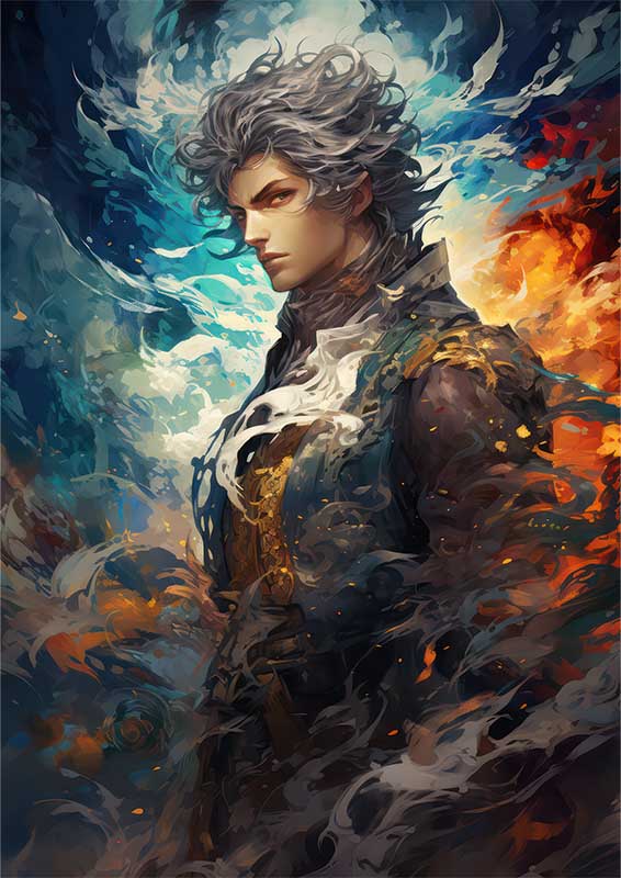 A character surrounded by water