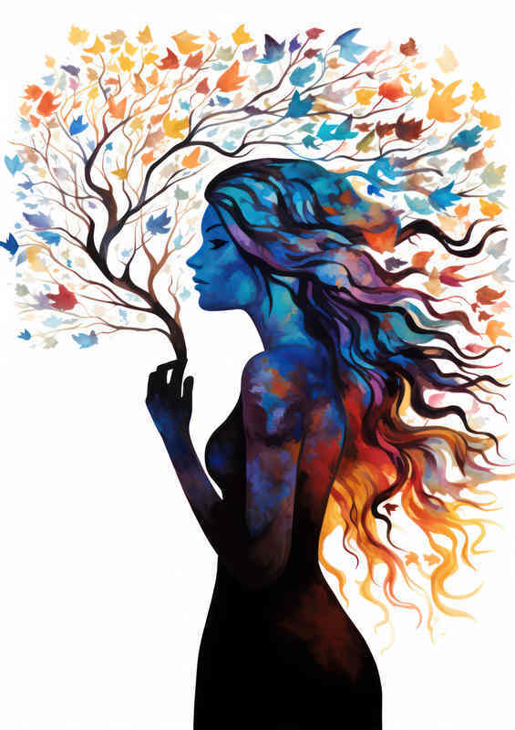 Colourful woman silhouette art tree artwork