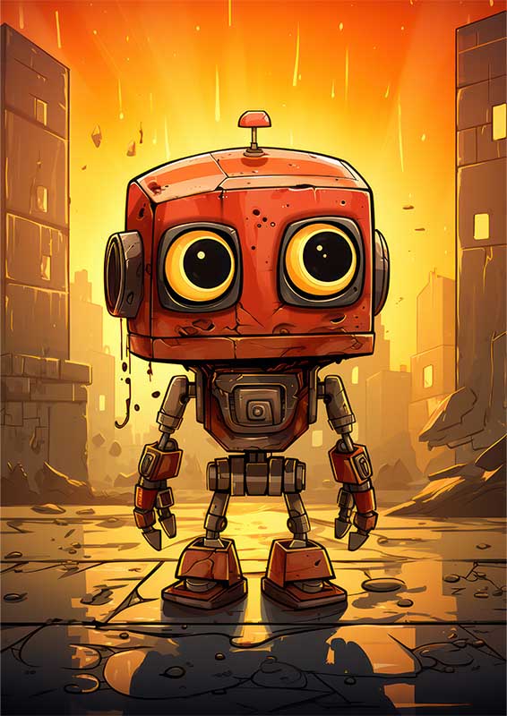 An old robot with its eyes open