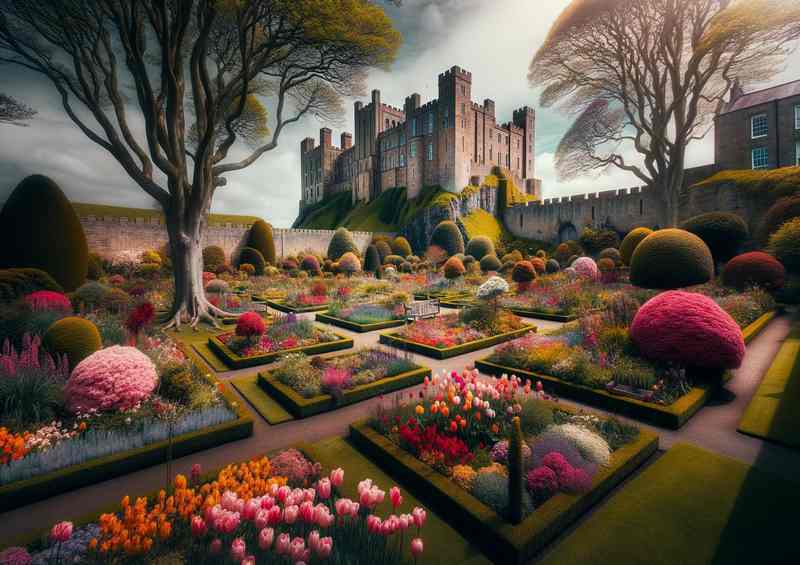 Bamburgh Castle Gardens Metal Poster | Spring Blooms