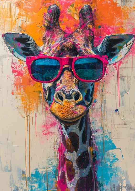 Giraffe wearing sunglasses street art