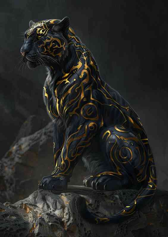 Gold and black leopard on a rock
