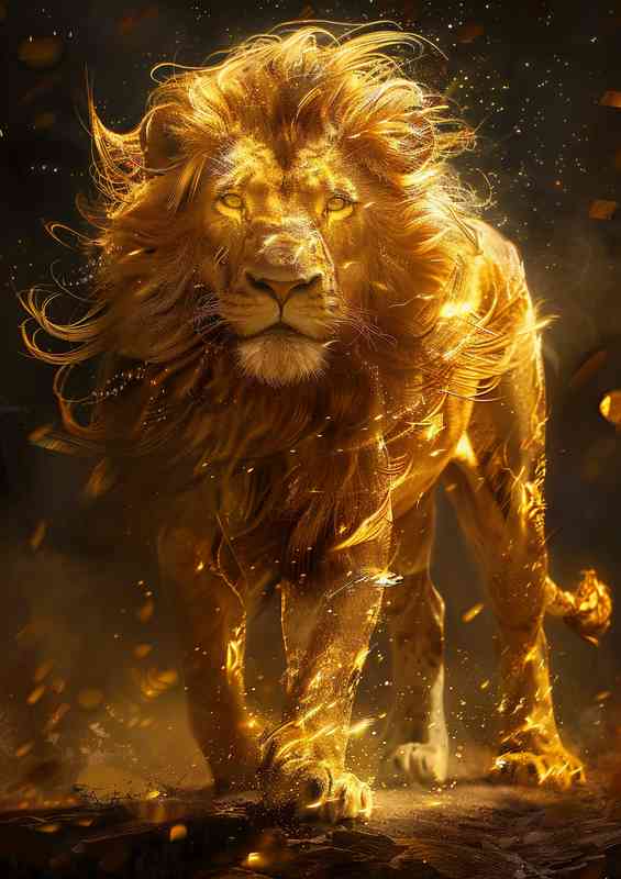 Golden lion is standing