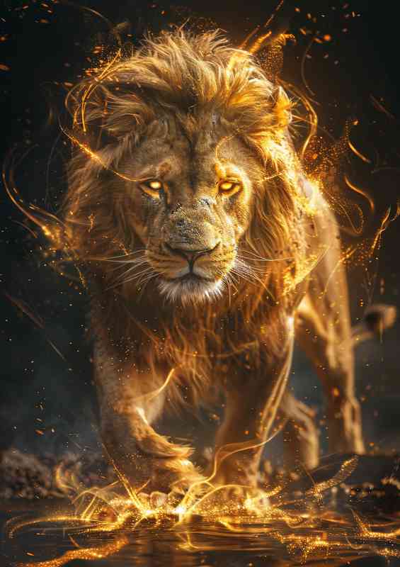 Golden lion is walking