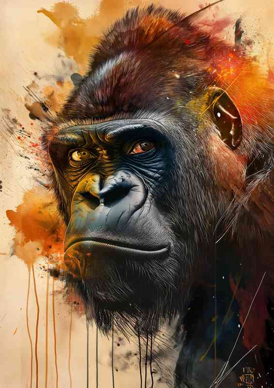 Gorilla painted street art style