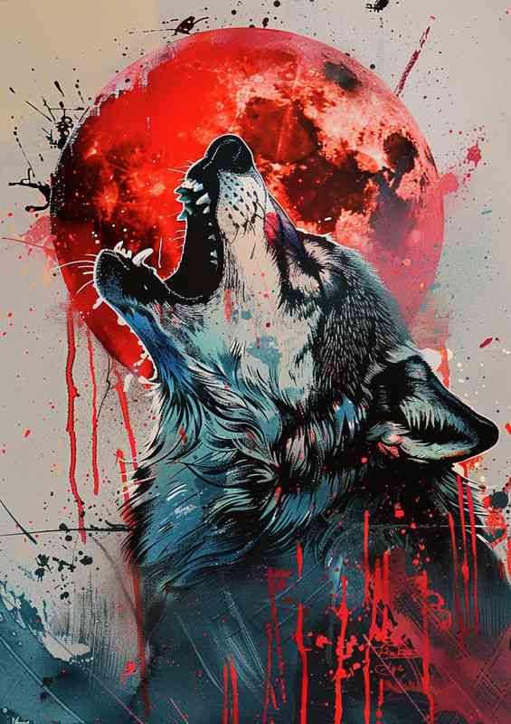 Howling wold with a red moonlight