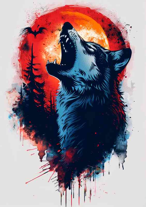 Howling wolf in the moonlight