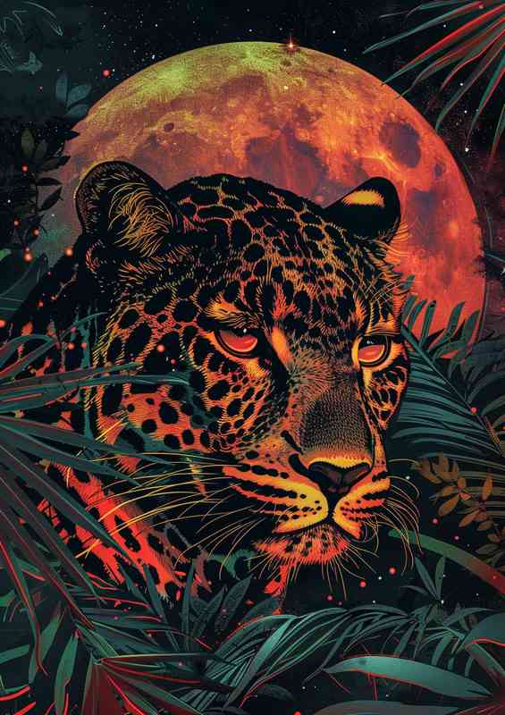 Jungle leopard under the moon