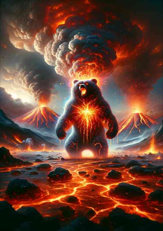 Lava Bear emerging from a volcanic explosion