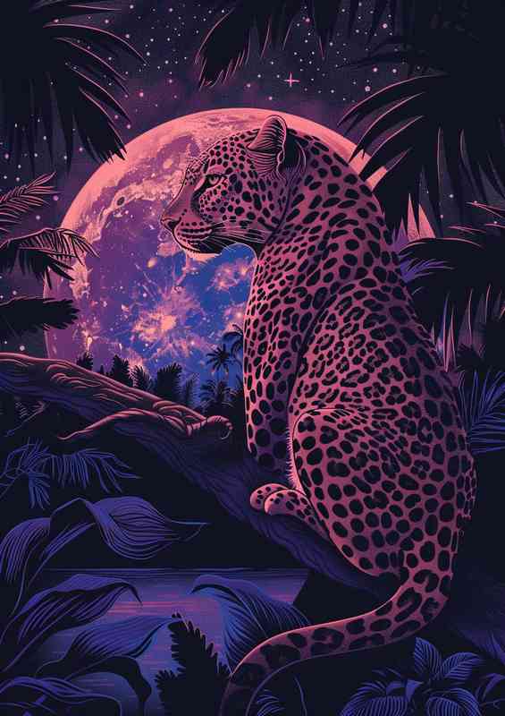 Leopard a full moon