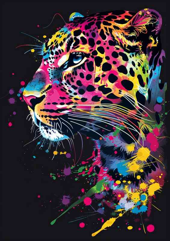 Leopard with paint splashes