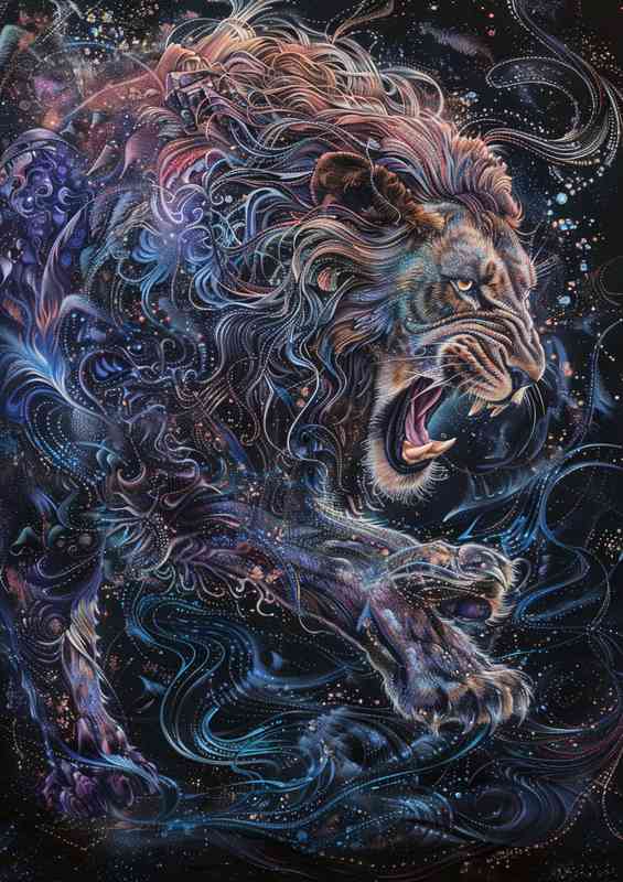 Lion is fighting with a starry sky