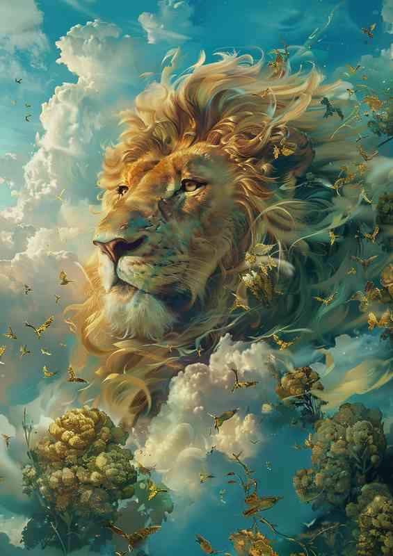 Lion surrounded by clouds