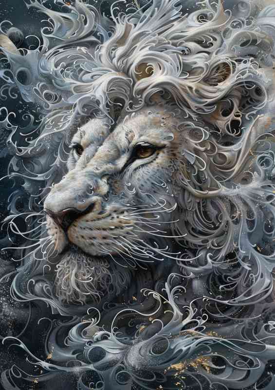 Lion white painted Lions head