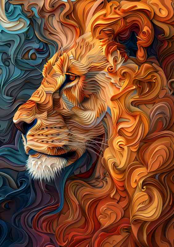 Lion with swirly orange main