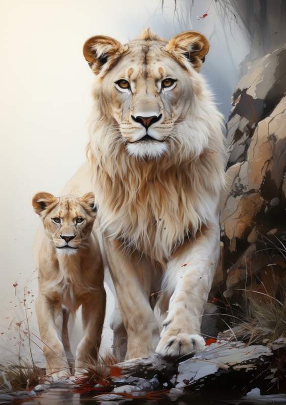 Lioness and her cub in white