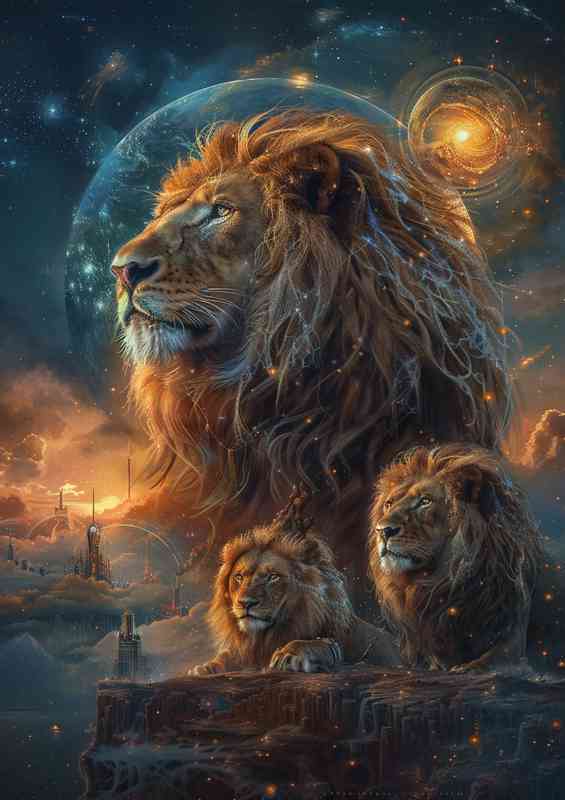 Lions and two stars painting