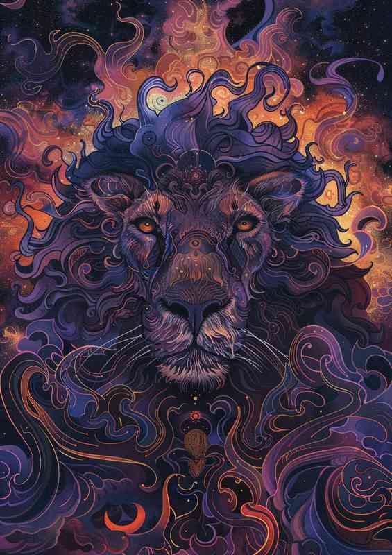 Lions face a colorful sky