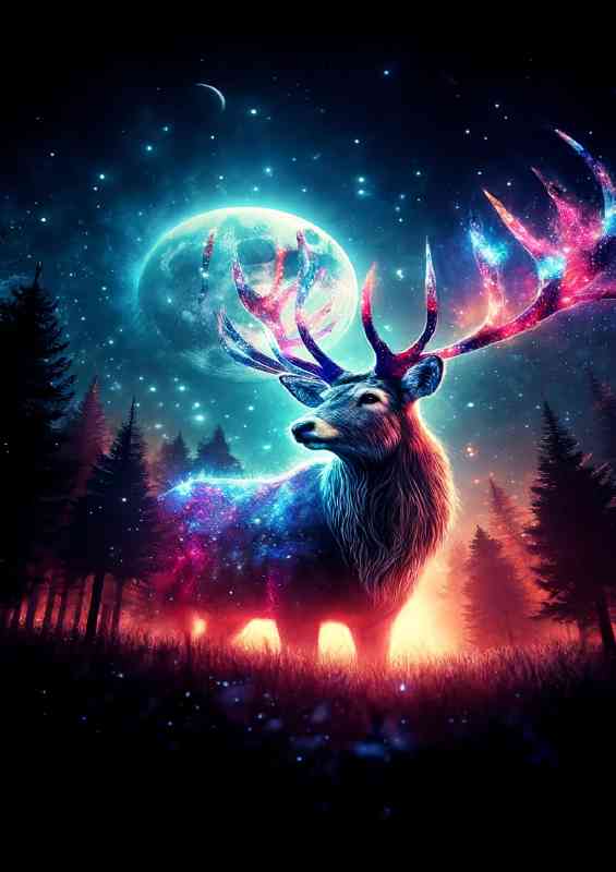 Majestic Stag antlers illuminated with celestial light