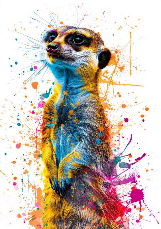 Meerkat with colorful paint splashes