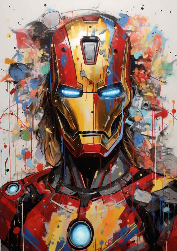 Iron Man colourful splash art style