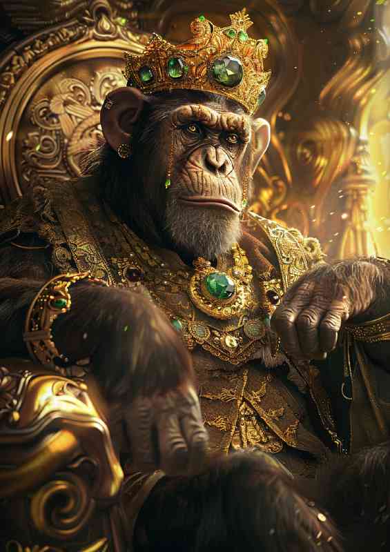 Monkey dressed in an ornate robe and wearing a crown