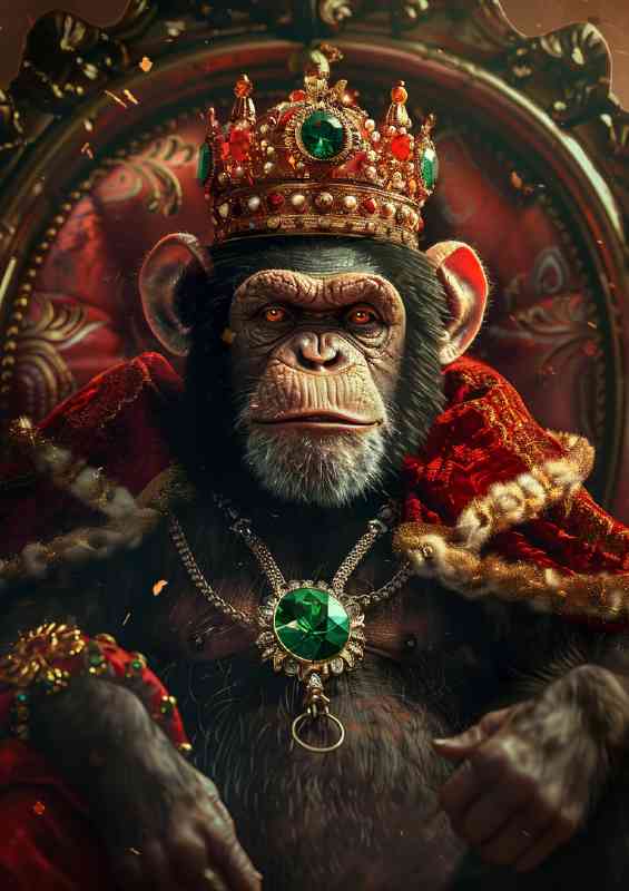Monkey wearing a crown and royal red