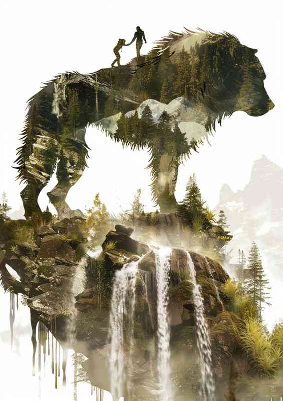 Mountain Dog by the waterfall