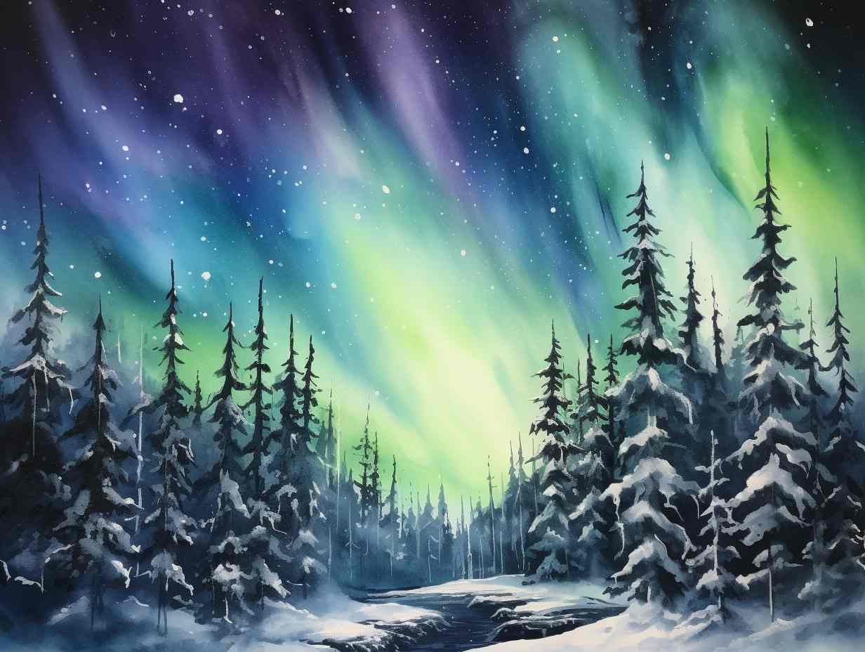 Eternal Night Northern Lights on Riverbank