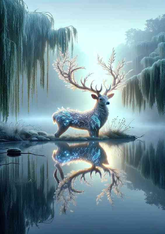 Mystical Deer with a coat of shimmering crystal leaves