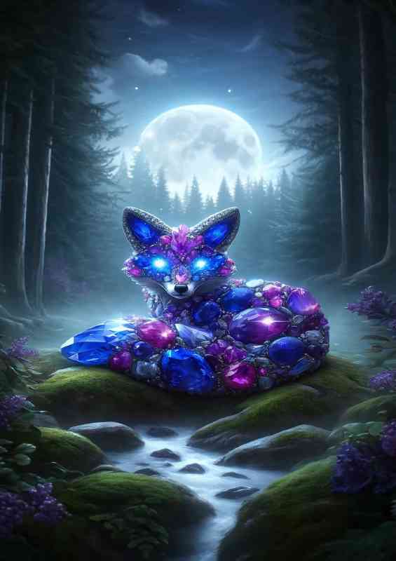 Mystical Fox composed of vibrant sapphires and amethysts