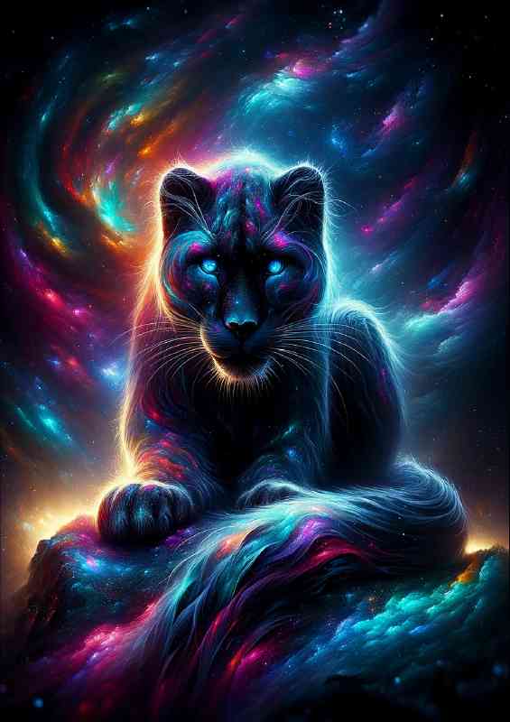 Mystical Panther its fur swirling with cosmic dust and vibrant auroras