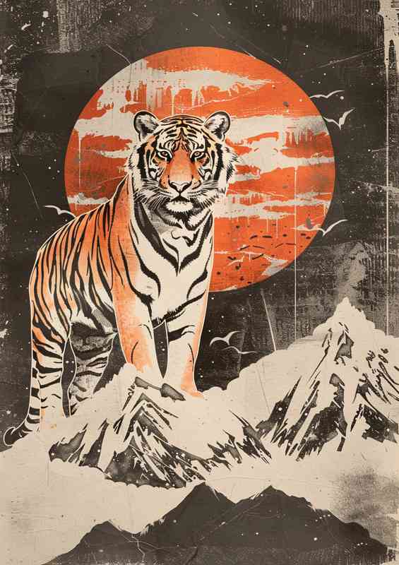 Orange moon Tiger in the mountains