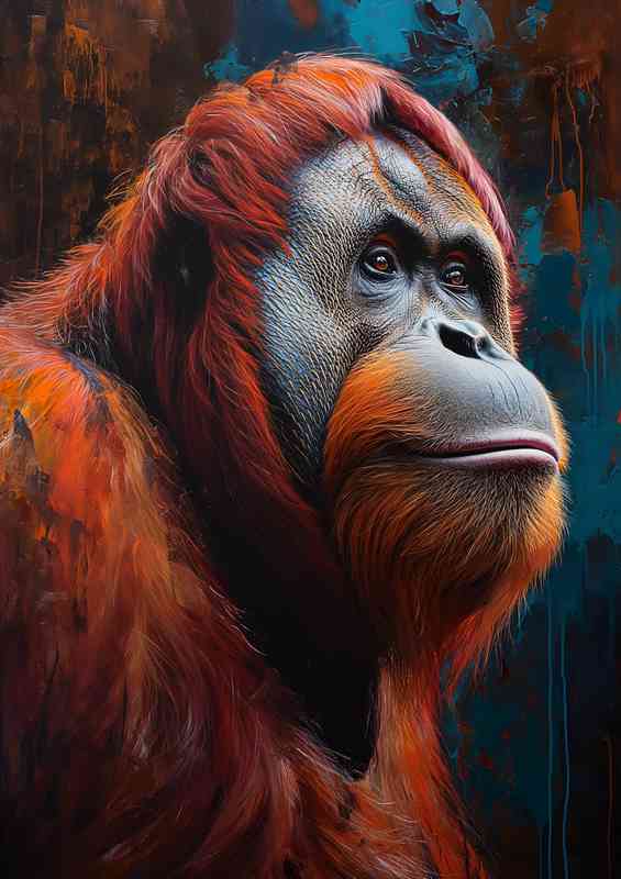 Orangutan in the style of spray painted realism | Metal Poster
