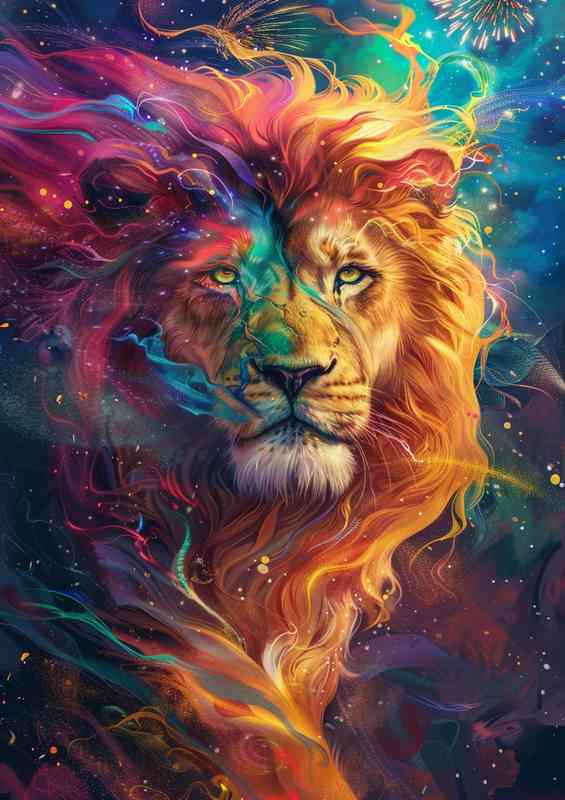Painted Lion with super bright colours