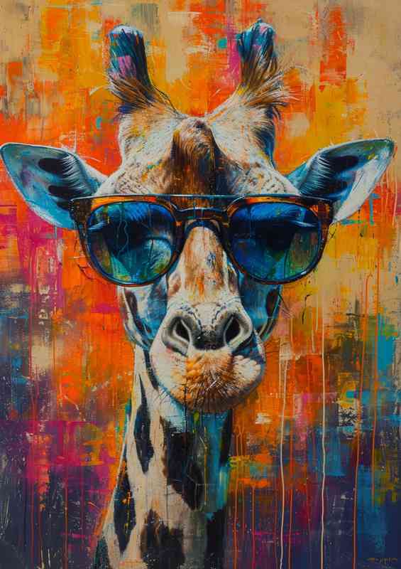 Painting of a giraffe wearing sunglasses
