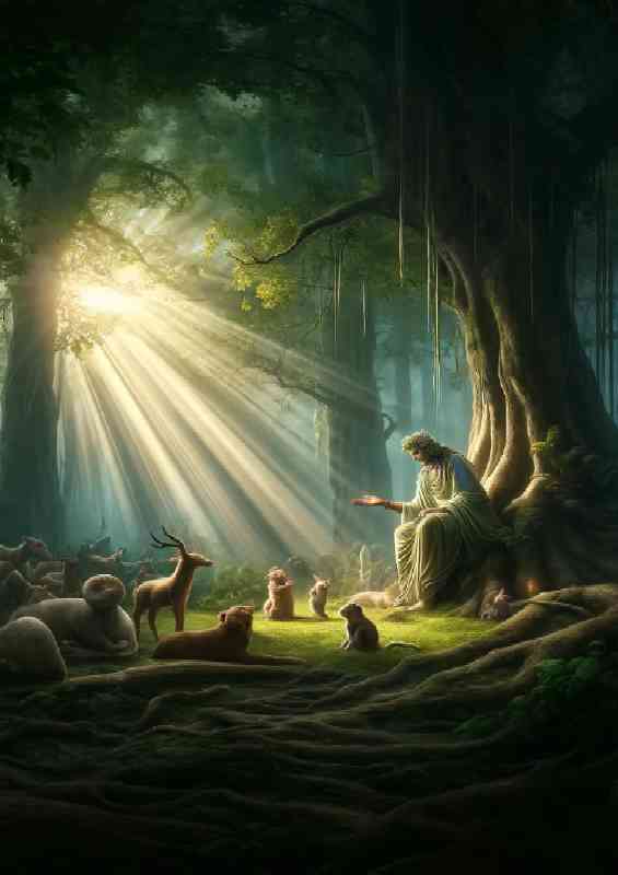 Peaceful interaction between divine beings and animals