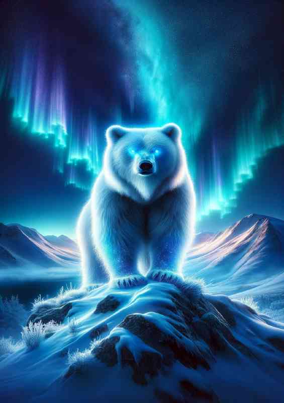 Powerful Bear fur shimmering with frosty white and icy blue hues