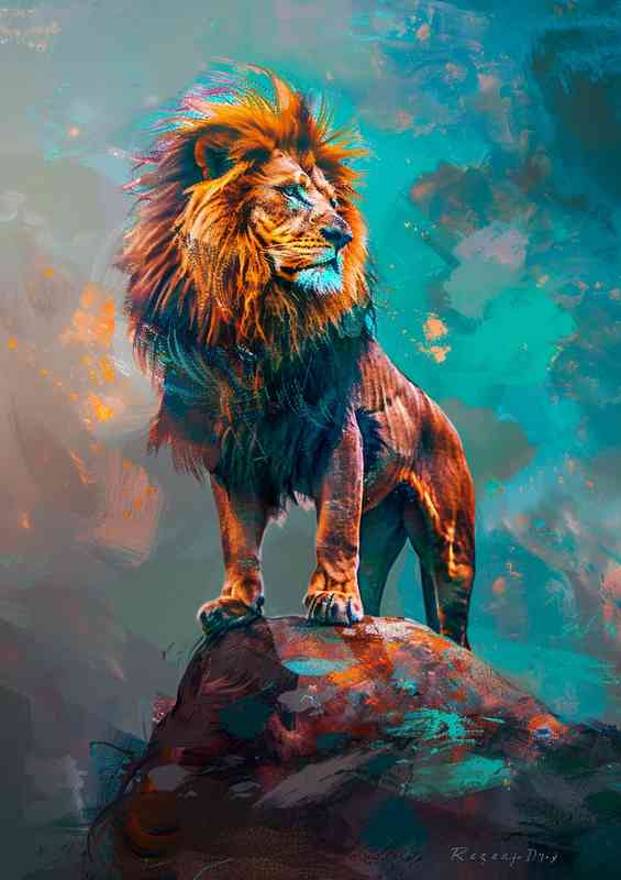 Powerful lion proud on the rock