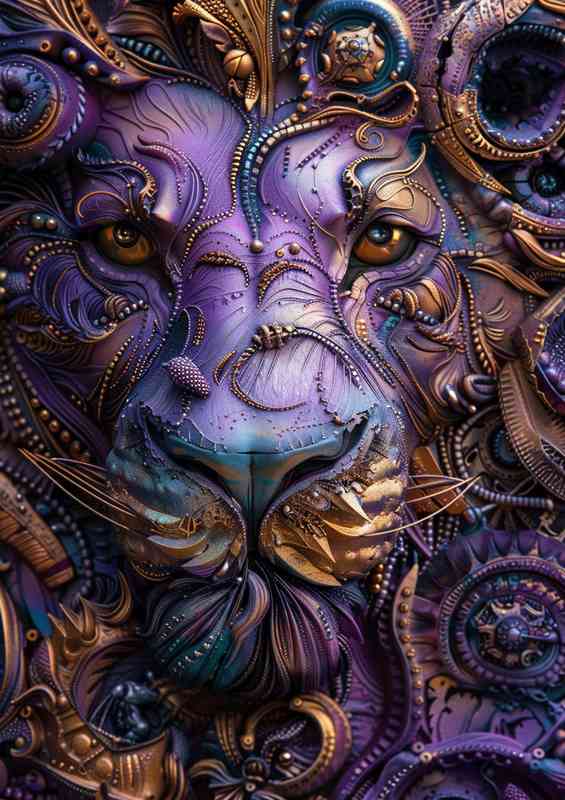 Purple and gold lion art