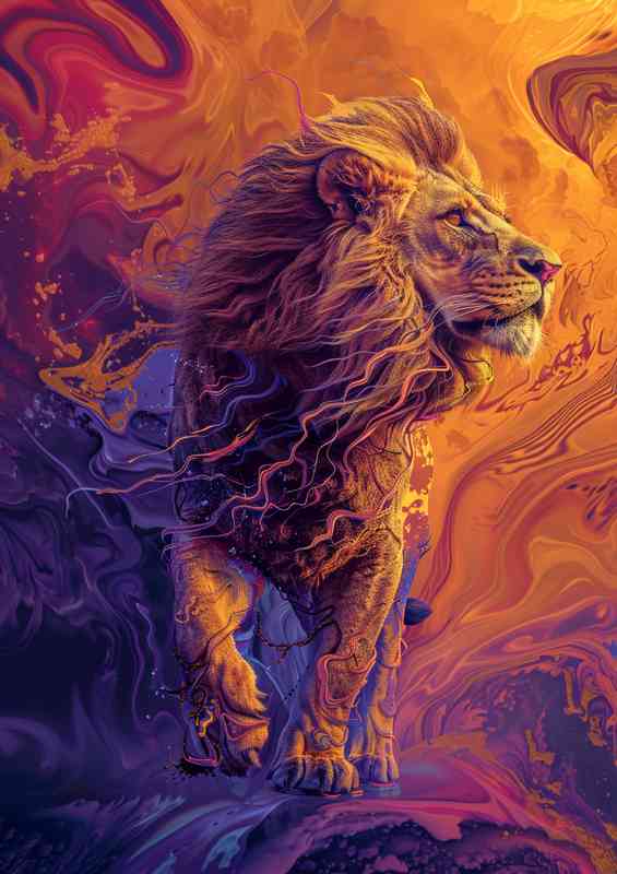 Purple and orange majestic Lion