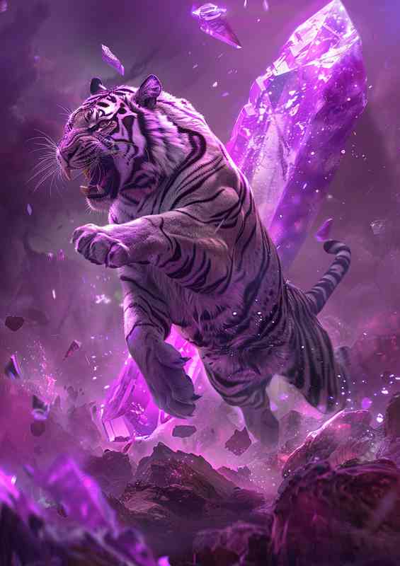 Purple tiger leaping up
