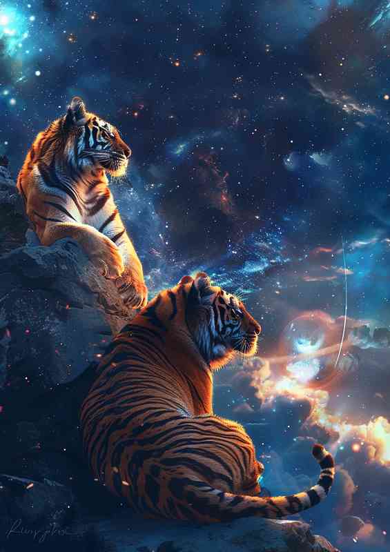 Siberian Tigers gazing at the stars