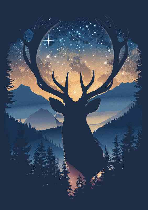 Silhouette of deer at night