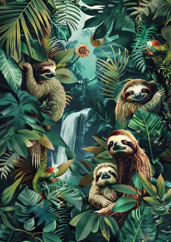 Sloth made of various jungle_elements